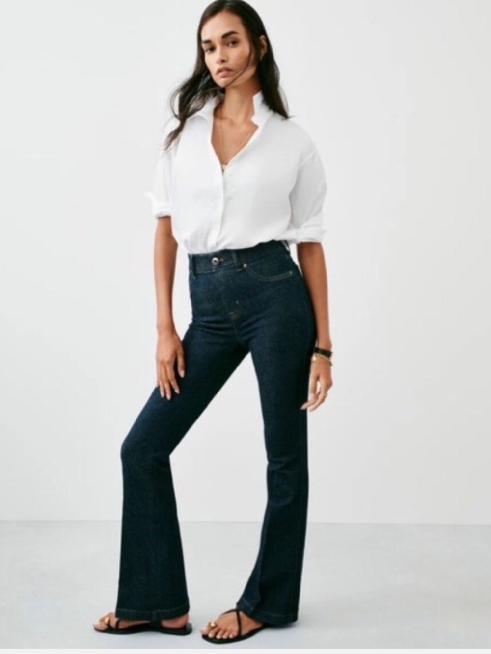 SPANX Dark Blue High-Rise Flare Jeans